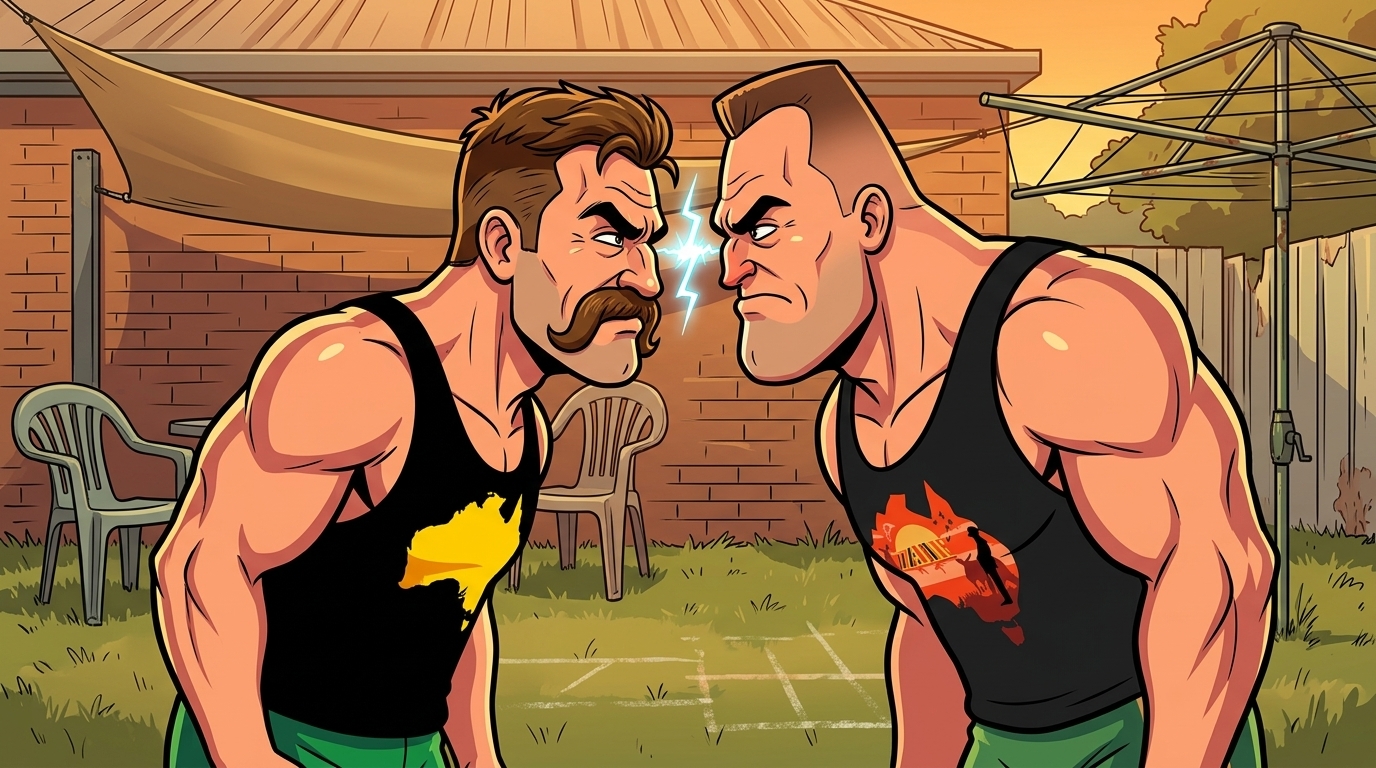 Bazza and Johnno in a WASSUP stare-off